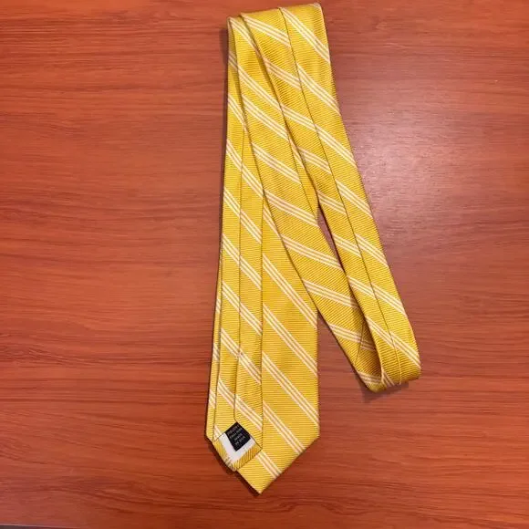 Brooks Brothers Men's Yellow w/White Diagonal Stripe English Silk Tie Preppy - Picture 10 of 11